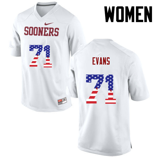 Women Oklahoma Sooners #71 Bobby Evans College Football USA Flag Fashion Jerseys-White - Click Image to Close